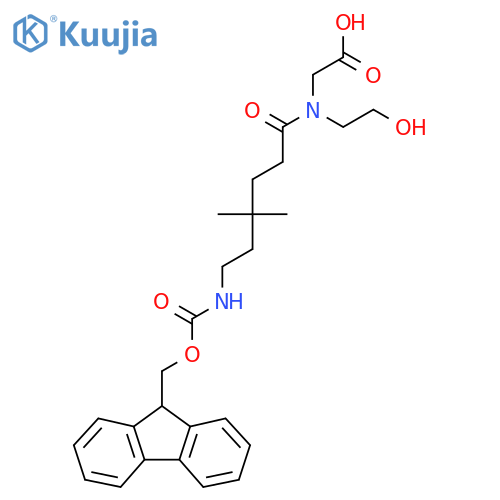 2-6-({(9H-fluoren-9-yl)methoxycarbonyl}amino)-N-(2-hydroxyethyl)-4,4-dimethylhexanamidoacetic acid structure