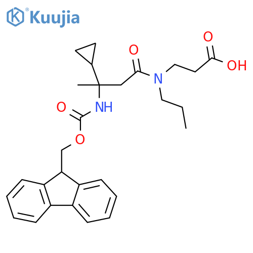 3-3-cyclopropyl-3-({(9H-fluoren-9-yl)methoxycarbonyl}amino)-N-propylbutanamidopropanoic acid structure