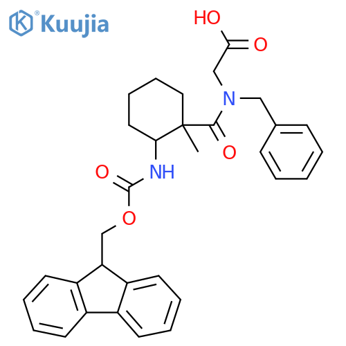 2-{N-benzyl-1-2-({(9H-fluoren-9-yl)methoxycarbonyl}amino)-1-methylcyclohexylformamido}acetic acid structure
