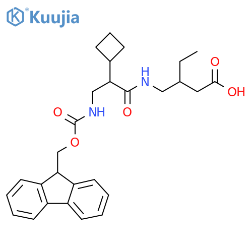 3-{2-cyclobutyl-3-({(9H-fluoren-9-yl)methoxycarbonyl}amino)propanamidomethyl}pentanoic acid structure