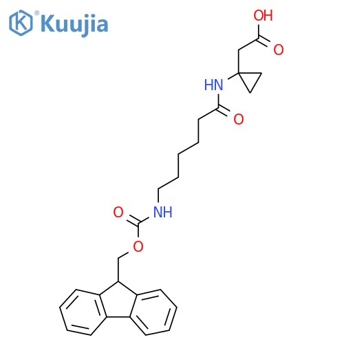 2-{1-6-({(9H-fluoren-9-yl)methoxycarbonyl}amino)hexanamidocyclopropyl}acetic acid structure