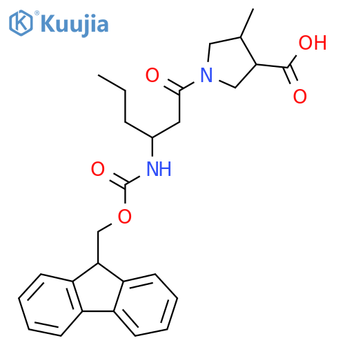 1-3-({(9H-fluoren-9-yl)methoxycarbonyl}amino)hexanoyl-4-methylpyrrolidine-3-carboxylic acid structure