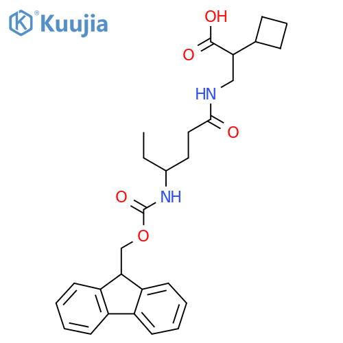 2-cyclobutyl-3-4-({(9H-fluoren-9-yl)methoxycarbonyl}amino)hexanamidopropanoic acid structure