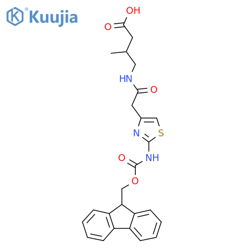 4-{2-2-({(9H-fluoren-9-yl)methoxycarbonyl}amino)-1,3-thiazol-4-ylacetamido}-3-methylbutanoic acid structure
