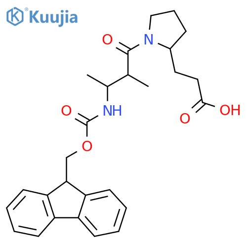 3-{1-3-({(9H-fluoren-9-yl)methoxycarbonyl}amino)-2-methylbutanoylpyrrolidin-2-yl}propanoic acid structure