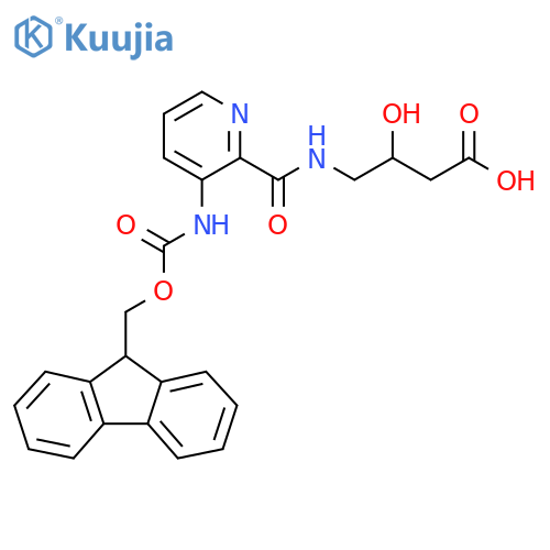 4-{3-({(9H-fluoren-9-yl)methoxycarbonyl}amino)pyridin-2-ylformamido}-3-hydroxybutanoic acid structure