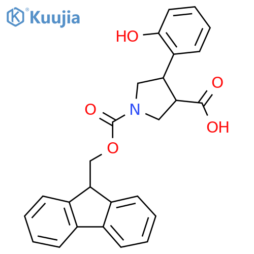 1-{(9H-fluoren-9-yl)methoxycarbonyl}-4-(2-hydroxyphenyl)pyrrolidine-3-carboxylic acid structure