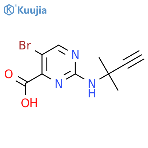 5-bromo-2-(2-methylbut-3-yn-2-yl)aminopyrimidine-4-carboxylic acid structure
