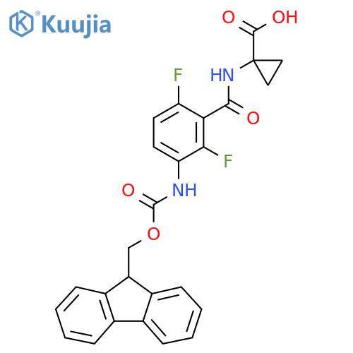 1-3-({(9H-fluoren-9-yl)methoxycarbonyl}amino)-2,6-difluorobenzamidocyclopropane-1-carboxylic acid structure