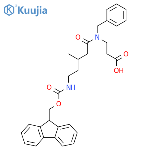 3-N-benzyl-5-({(9H-fluoren-9-yl)methoxycarbonyl}amino)-3-methylpentanamidopropanoic acid structure