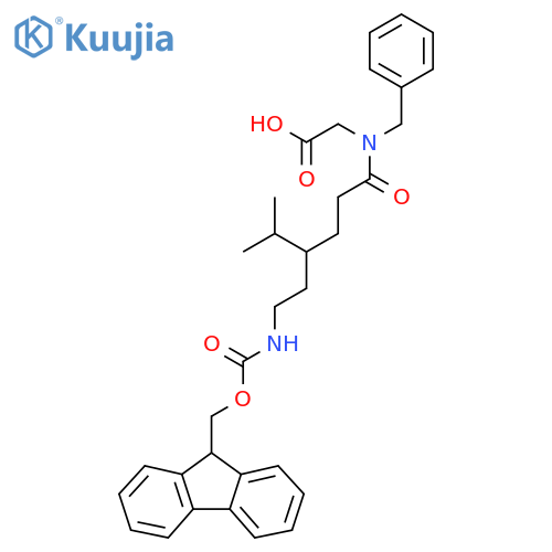 2-{N-benzyl-4-2-({(9H-fluoren-9-yl)methoxycarbonyl}amino)ethyl-5-methylhexanamido}acetic acid structure