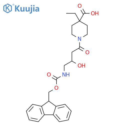 4-ethyl-1-4-({(9H-fluoren-9-yl)methoxycarbonyl}amino)-3-hydroxybutanoylpiperidine-4-carboxylic acid structure