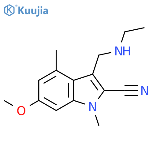 3-(ethylamino)methyl-6-methoxy-1,4-dimethyl-1H-indole-2-carbonitrile structure