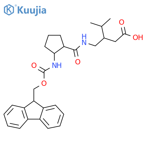 3-({2-({(9H-fluoren-9-yl)methoxycarbonyl}amino)cyclopentylformamido}methyl)-4-methylpentanoic acid structure