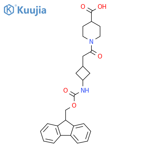 1-{2-3-({(9H-fluoren-9-yl)methoxycarbonyl}amino)cyclobutylacetyl}piperidine-4-carboxylic acid structure
