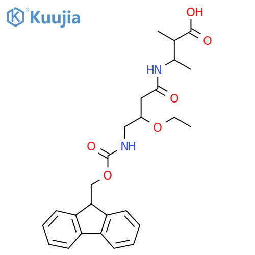 3-3-ethoxy-4-({(9H-fluoren-9-yl)methoxycarbonyl}amino)butanamido-2-methylbutanoic acid structure