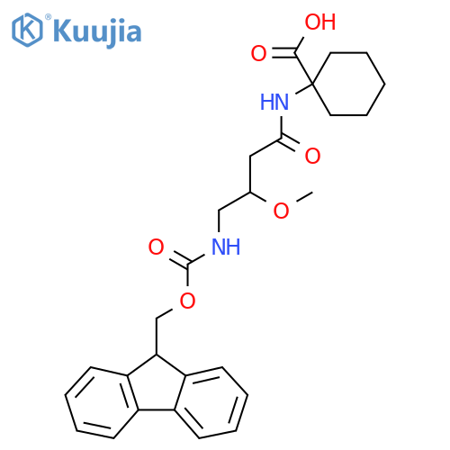 1-4-({(9H-fluoren-9-yl)methoxycarbonyl}amino)-3-methoxybutanamidocyclohexane-1-carboxylic acid structure