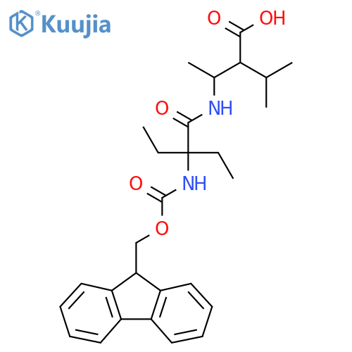 3-2-ethyl-2-({(9H-fluoren-9-yl)methoxycarbonyl}amino)butanamido-2-(propan-2-yl)butanoic acid structure