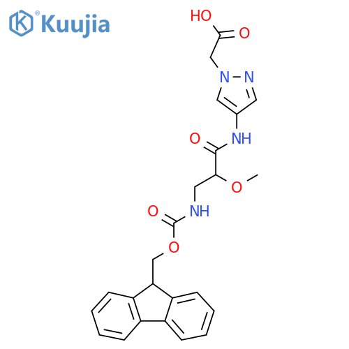 2-{4-3-({(9H-fluoren-9-yl)methoxycarbonyl}amino)-2-methoxypropanamido-1H-pyrazol-1-yl}acetic acid structure