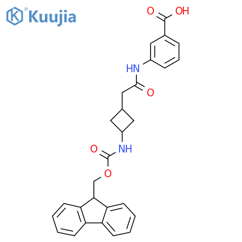 3-{2-3-({(9H-fluoren-9-yl)methoxycarbonyl}amino)cyclobutylacetamido}benzoic acid structure