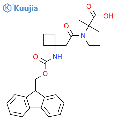 2-{N-ethyl-2-1-({(9H-fluoren-9-yl)methoxycarbonyl}amino)cyclobutylacetamido}-2-methylpropanoic acid structure