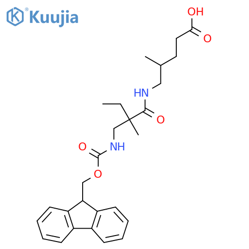 5-{2-({(9H-fluoren-9-yl)methoxycarbonyl}amino)methyl-2-methylbutanamido}-4-methylpentanoic acid structure