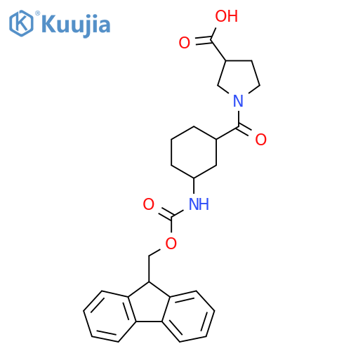 1-3-({(9H-fluoren-9-yl)methoxycarbonyl}amino)cyclohexanecarbonylpyrrolidine-3-carboxylic acid structure