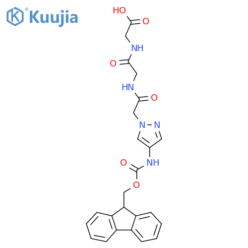 2-(2-{2-4-({(9H-fluoren-9-yl)methoxycarbonyl}amino)-1H-pyrazol-1-ylacetamido}acetamido)acetic acid structure