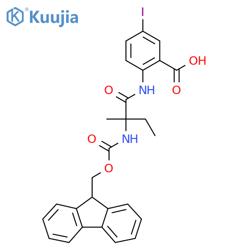2-2-({(9H-fluoren-9-yl)methoxycarbonyl}amino)-2-methylbutanamido-5-iodobenzoic acid structure
