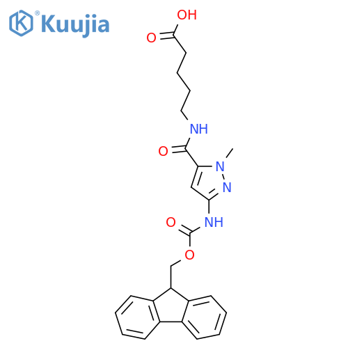 5-{3-({(9H-fluoren-9-yl)methoxycarbonyl}amino)-1-methyl-1H-pyrazol-5-ylformamido}pentanoic acid structure