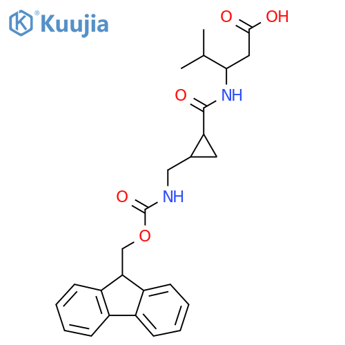 3-({2-({(9H-fluoren-9-yl)methoxycarbonyl}amino)methylcyclopropyl}formamido)-4-methylpentanoic acid structure