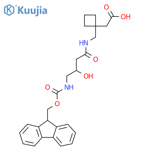 2-(1-{4-({(9H-fluoren-9-yl)methoxycarbonyl}amino)-3-hydroxybutanamidomethyl}cyclobutyl)acetic acid structure