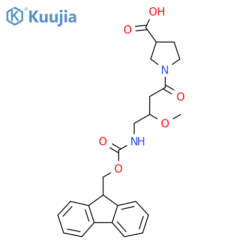 1-4-({(9H-fluoren-9-yl)methoxycarbonyl}amino)-3-methoxybutanoylpyrrolidine-3-carboxylic acid structure