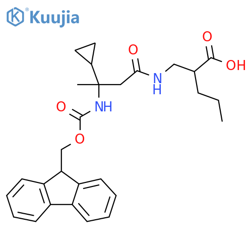 2-{3-cyclopropyl-3-({(9H-fluoren-9-yl)methoxycarbonyl}amino)butanamidomethyl}pentanoic acid structure