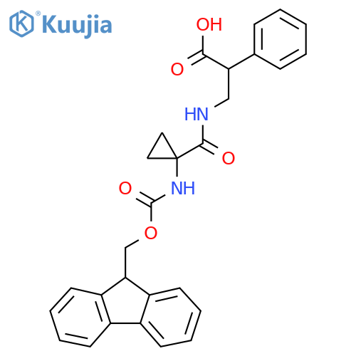 3-{1-({(9H-fluoren-9-yl)methoxycarbonyl}amino)cyclopropylformamido}-2-phenylpropanoic acid structure