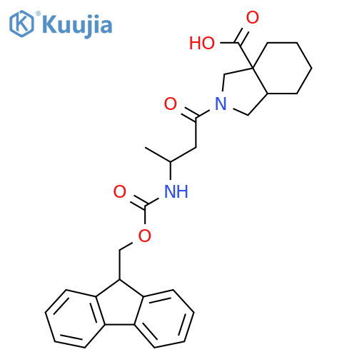 2-3-({(9H-fluoren-9-yl)methoxycarbonyl}amino)butanoyl-octahydro-1H-isoindole-3a-carboxylic acid structure