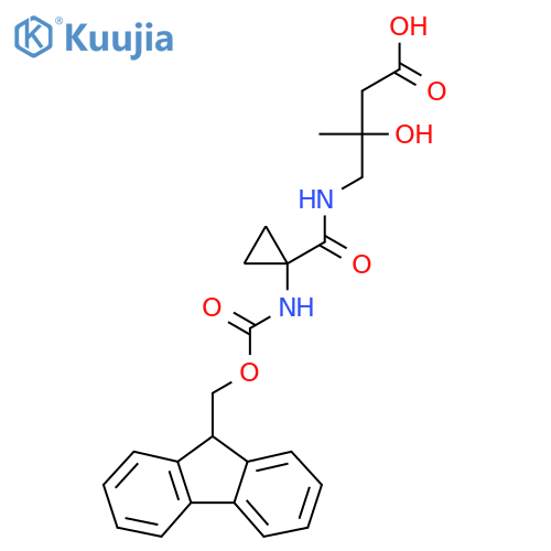4-{1-({(9H-fluoren-9-yl)methoxycarbonyl}amino)cyclopropylformamido}-3-hydroxy-3-methylbutanoic acid structure