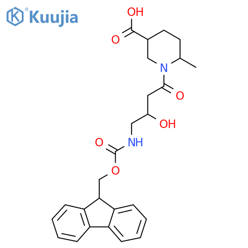 1-4-({(9H-fluoren-9-yl)methoxycarbonyl}amino)-3-hydroxybutanoyl-6-methylpiperidine-3-carboxylic acid structure