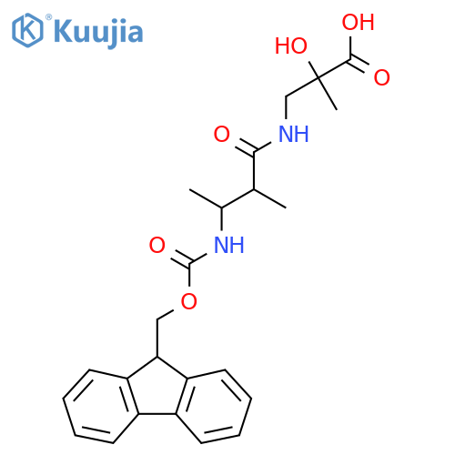 3-3-({(9H-fluoren-9-yl)methoxycarbonyl}amino)-2-methylbutanamido-2-hydroxy-2-methylpropanoic acid structure
