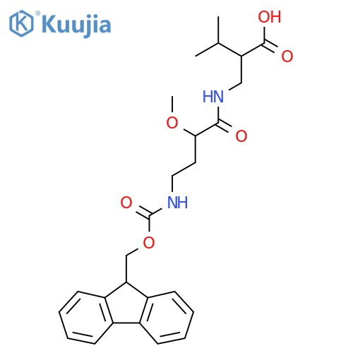 2-{4-({(9H-fluoren-9-yl)methoxycarbonyl}amino)-2-methoxybutanamidomethyl}-3-methylbutanoic acid structure