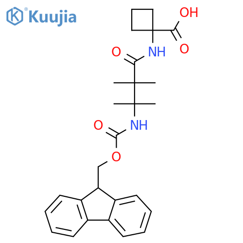 1-3-({(9H-fluoren-9-yl)methoxycarbonyl}amino)-2,2,3-trimethylbutanamidocyclobutane-1-carboxylic acid structure