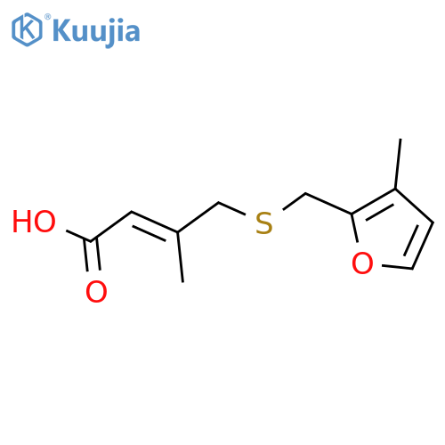 3-methyl-4-{(3-methylfuran-2-yl)methylsulfanyl}but-2-enoic acid structure