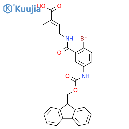 4-{2-bromo-5-({(9H-fluoren-9-yl)methoxycarbonyl}amino)phenylformamido}-2-methylbut-2-enoic acid structure