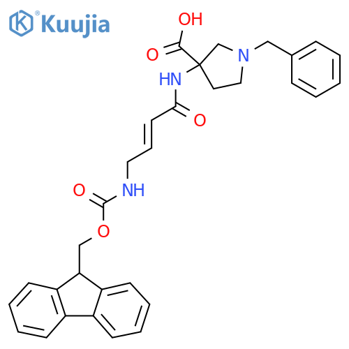 1-benzyl-3-4-({(9H-fluoren-9-yl)methoxycarbonyl}amino)but-2-enamidopyrrolidine-3-carboxylic acid structure
