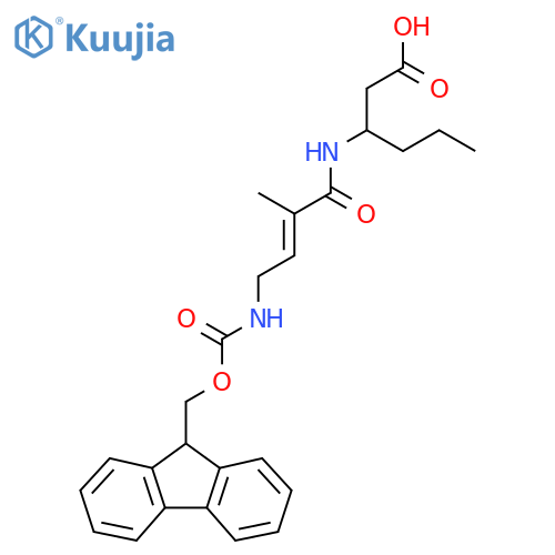 3-4-({(9H-fluoren-9-yl)methoxycarbonyl}amino)-2-methylbut-2-enamidohexanoic acid structure