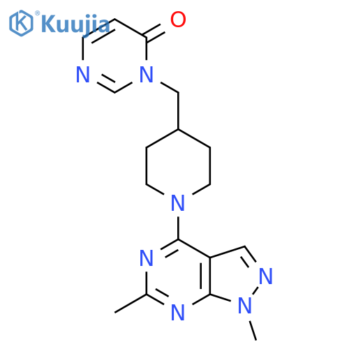3-(1-{1,6-dimethyl-1H-pyrazolo3,4-dpyrimidin-4-yl}piperidin-4-yl)methyl-3,4-dihydropyrimidin-4-one structure
