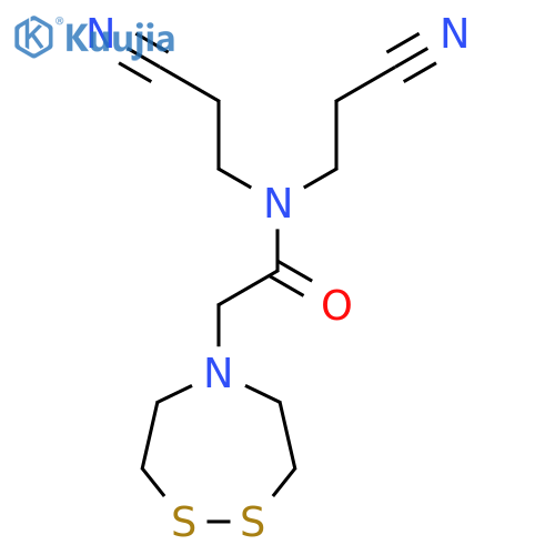 N,N-Bis(2-cyanoethyl)-2-(1,2,5-dithiazepan-5-yl)acetamide structure