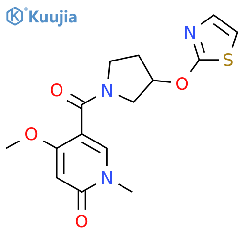 4-Methoxy-1-methyl-5-[3-(1,3-thiazol-2-yloxy)pyrrolidine-1-carbonyl]-1,2-dihydropyridin-2-one structure
