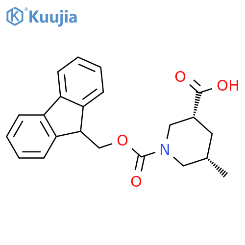 (3R,5S)-1-{(9H-fluoren-9-yl)methoxycarbonyl}-5-methylpiperidine-3-carboxylic acid structure