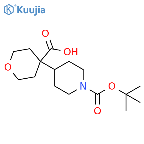 4-{1-(tert-butoxy)carbonylpiperidin-4-yl}oxane-4-carboxylic acid structure